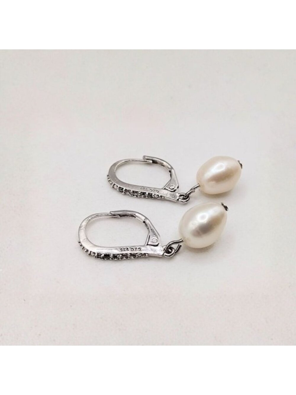 Sterling Silver Freshwater Pearl Leverback Earrings with CZ Accents